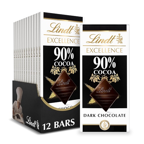 Lindt EXCELLENCE 90% Cocoa Dark Chocolate Bar, Mother’s Day Chocolate Candy, 3.5 oz. (12 Pack) $20.52.