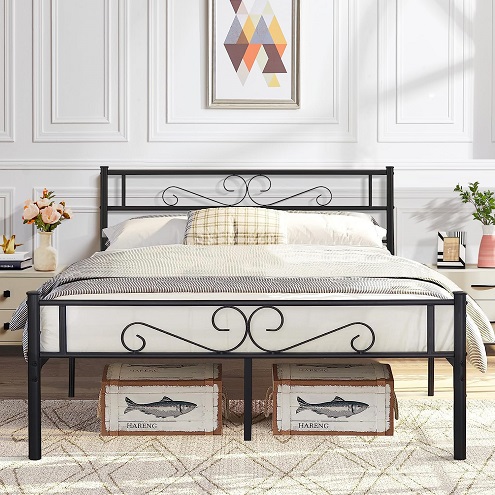 VECELO Queen Size Bed Frame with Headboard and Footboard, Heavy Duty Platform Mattress Foundation with 12'' Storage Space, No Box Spring Needed,  Only $77.99