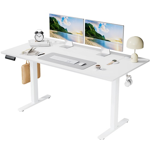 SMUG Standing Desk, Adjustable Height Electric Sit Stand Up Down Computer Table, 63x24 Inch Ergonomic Rising Desks for Work Office Home, Modern Gaming Desktop Workstation, White  Only $119.98