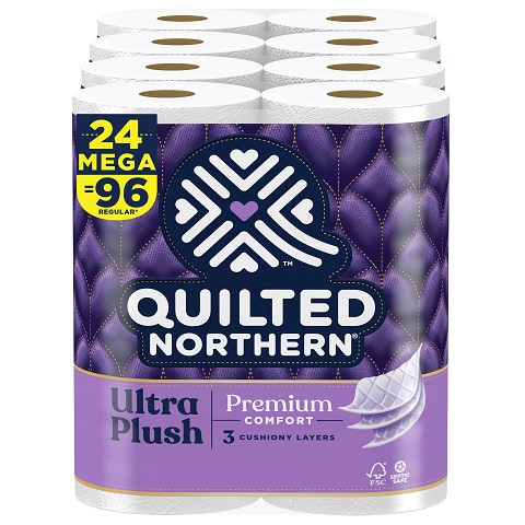 Quilted Northern Ultra Plush Toilet Paper, 24 Mega Rolls = 96 Regular Rolls, 3X Thicker*, 3 Ply Soft Toilet Tissue, List Price is $21.98, Now Only $19.93