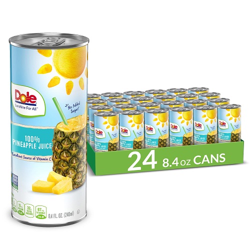 Dole 100% 菠萝汁，8.4 oz/罐，共 24 罐，现点击coupon后仅售$11.99，免运费！