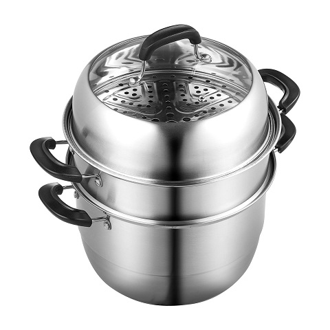 VEVOR Steamer Pot 11in/28cm, 3 Tier Steamer Pot for Cooking with 8.5QT Stock Pot, Vegetable Steamer & 2 Steaming Tray, Food-Grade 304 Stainless Steel Food Steamer Cookware Only $34.19
