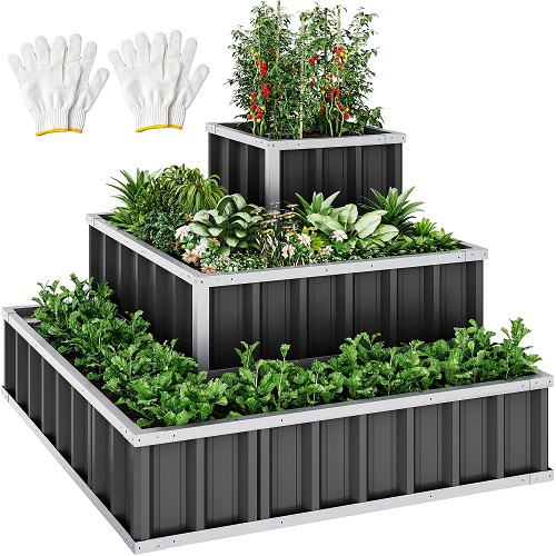 YITAHOME 4x4x2FT 3 Tiers Large Raised Garden Bed, 3 Installation Methods for DIY Outdoor Metal Patio Planter Box with Gloves and Reinforced Frame for Deep-Rooted Plants Only $50.98