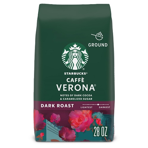 Starbucks Ground Coffee, Dark Roast Coffee, Caffè Verona, 100% Arabica, 1 bag (28 oz) Dark Cocoa and Caramelized Sugar 1.75 Pound (Pack of 1),   Only $9.97