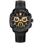 Versace  Swiss 黑皮鏈 44mm錶盤三小錶盤+日期男士手錶