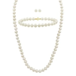 经典白色淡水珍珠项链、手链、耳钉套装 $82.00