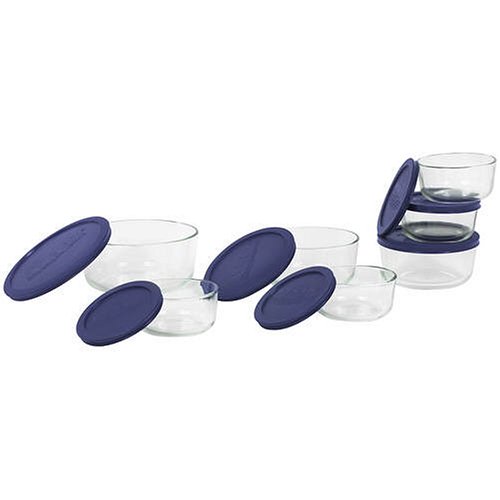 Pyrex 6022369 Storage 14-Piece Round Set, Clear with Blue Lids, only $14.97