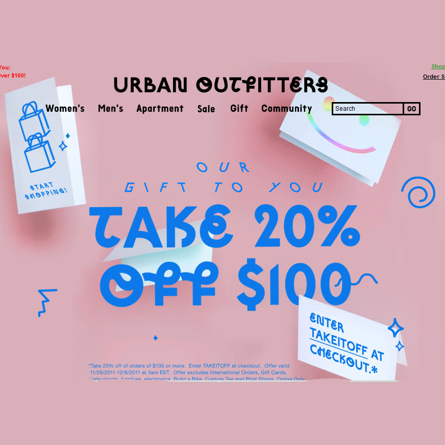Urban Outfitters 購物滿100享受20%OFF