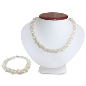 Swarovski Crystal & Pearl Necklace Bracelet Set 925 Lock  87% OFF