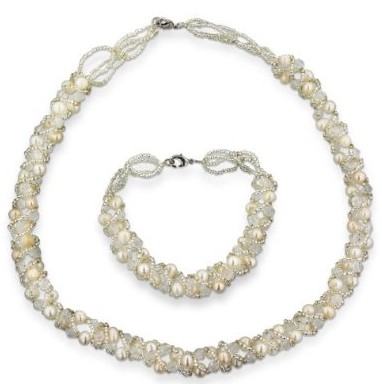 大降！施華洛世奇水晶元素珍珠項鏈手鏈套裝  特價$24.99(69%off)