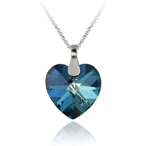 Sterling Silver Bermuda Blue Swarovski Elements Heart Pendant, 18