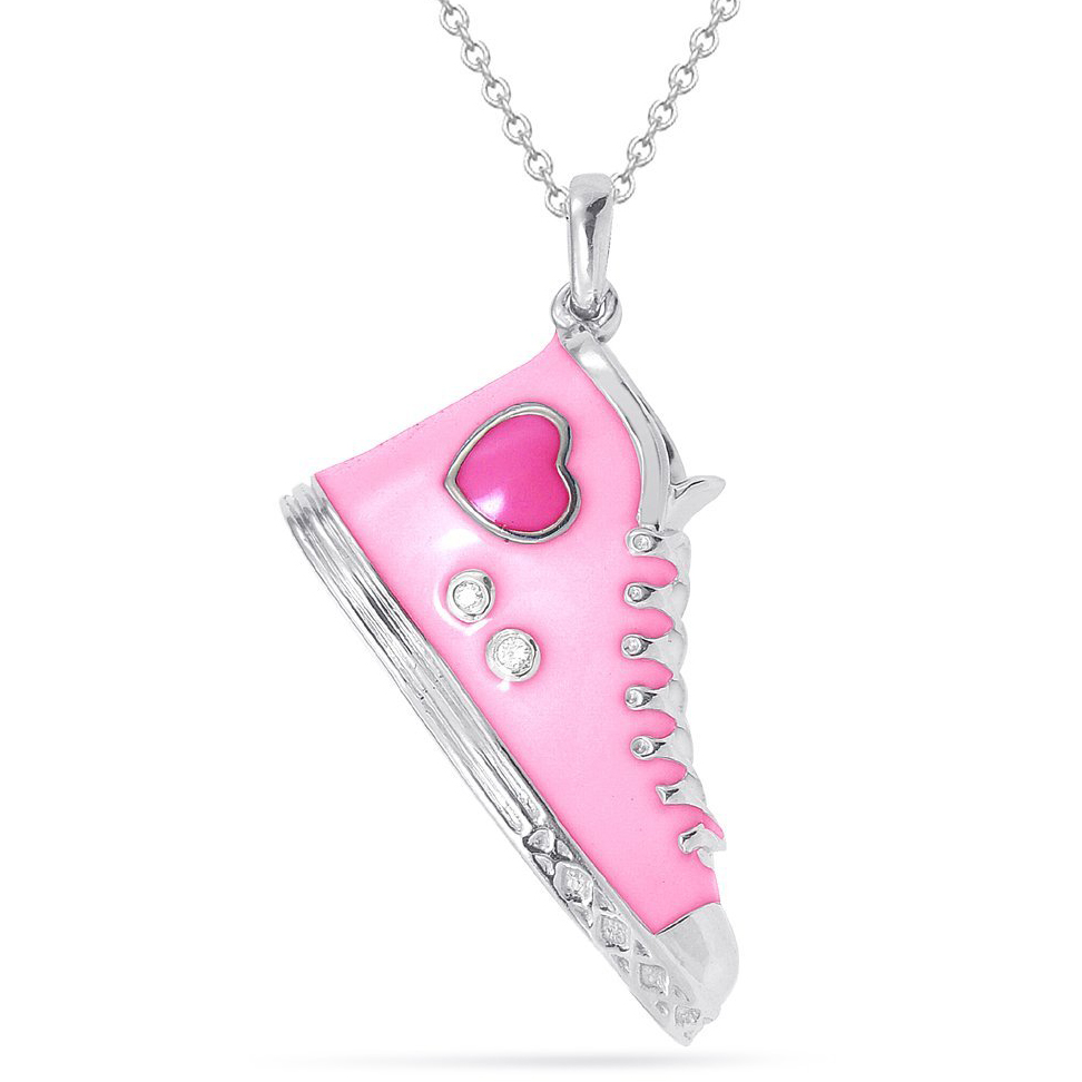 Sterling Silver Pink Enamel Sneaker with Diamond-Accent Pendant, 18-inch $69.99