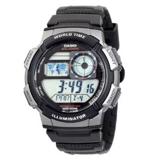 Casio Men's AE1000W-1BVCF Silver-Tone and Black Digital Sport Watch, only $10.00