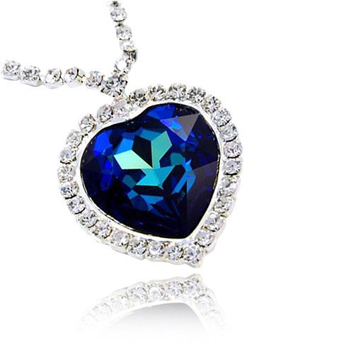 Fancy Blue Swarovski Crystal Heart Statement Pendant Necklace $31.99