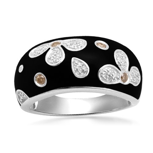 Sterling Silver Enamel Flower Champagne Diamond Ring（Ring Size：6） $84.92 + Free Shipping