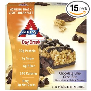 Atkins Day Break Bars, Chocolate Chip Crisp, 5 Count, 1.2-Ounce Bars (Pack of 3)  $14.00
