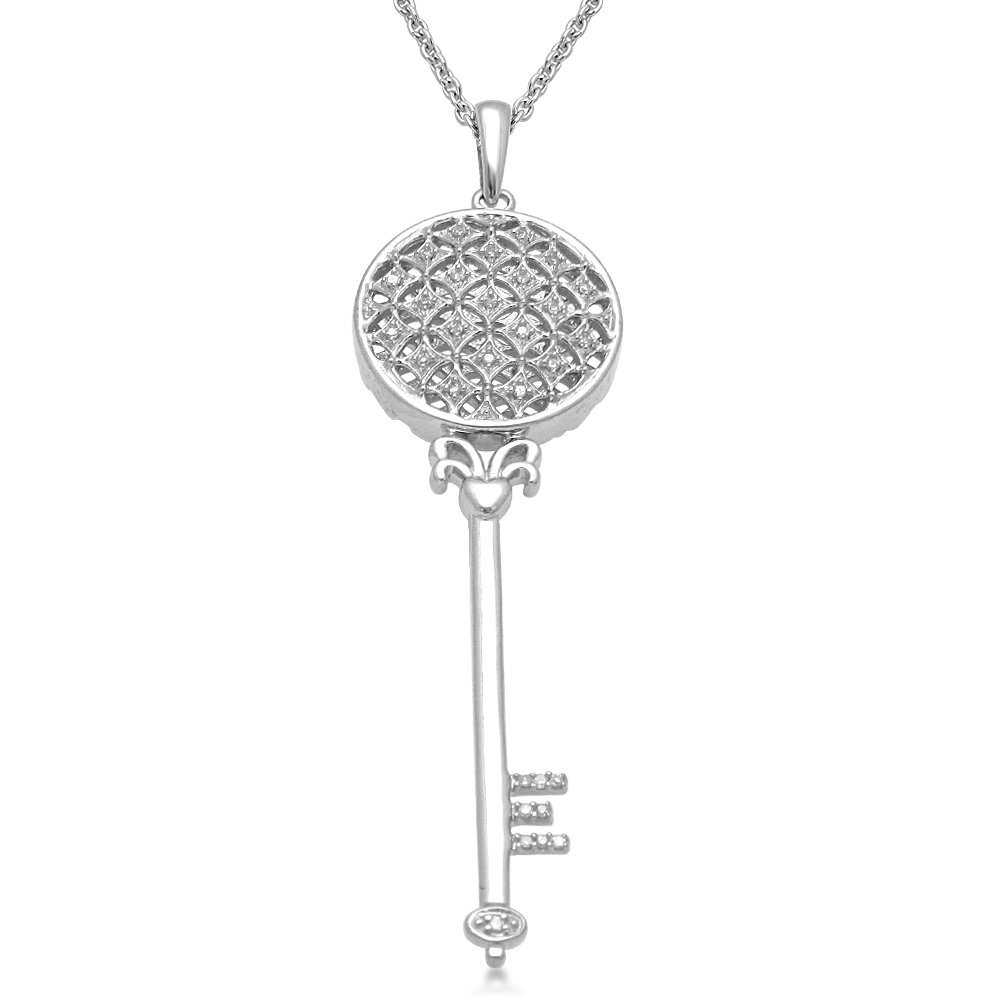 Sterling Silver Octagonal Key Pendant (0.08 cttw, I-J Color, I3 Clarity), 18-inch $46.18