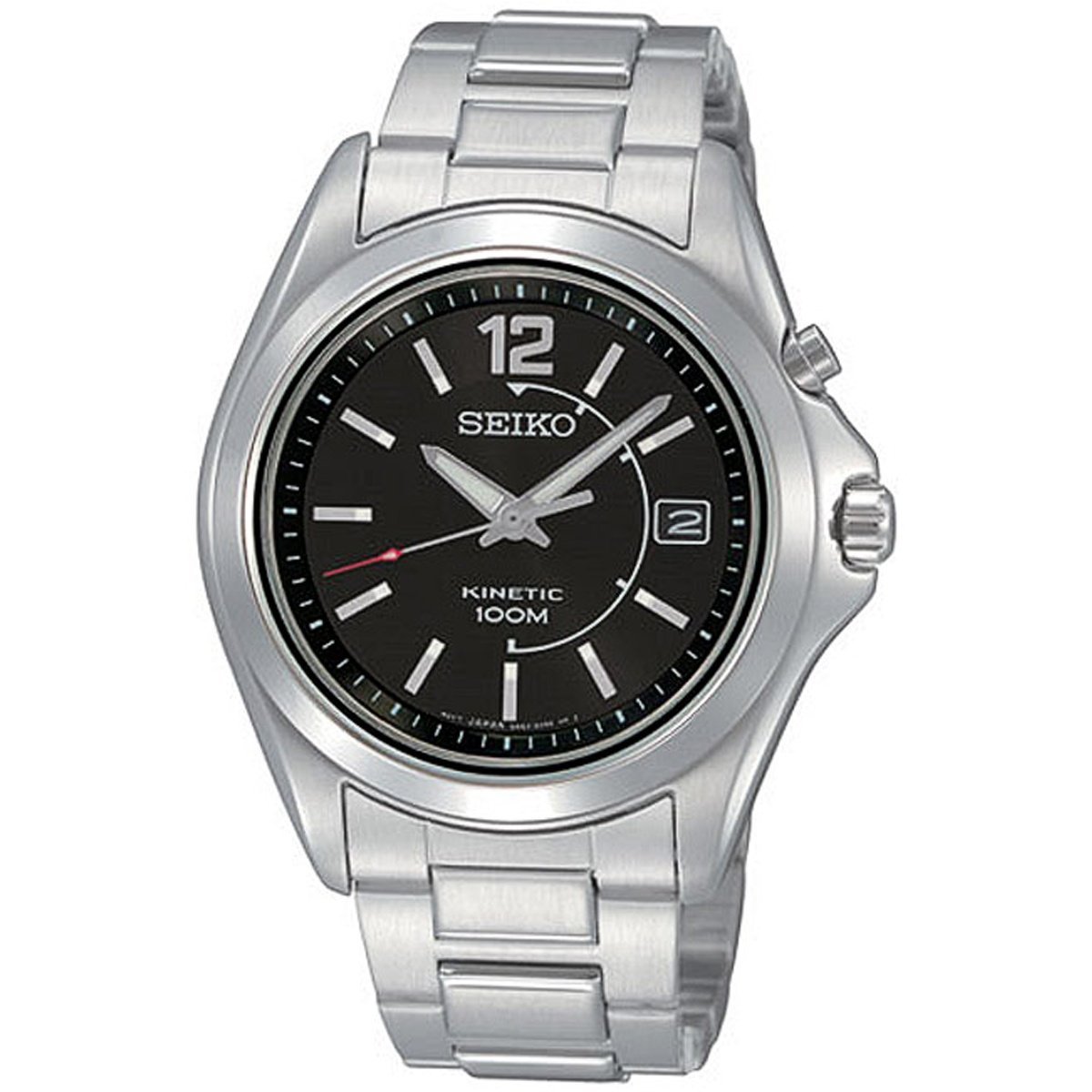Seiko Men's SKA477P1 Black Dial Kinetic Stainless Steel Watch $94.07