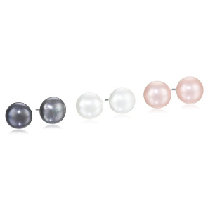 White Peacock and Pink Freshwater Cultured Pearl Button 3 Pair Stud Earrings Set  $23.08