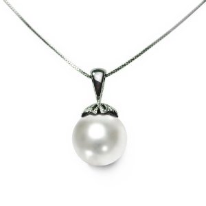 Sterling Silver 13mm White Shell Pearl Pendant, 18
