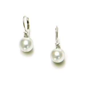 Sterling Silver White Shell Pearl and Cubic Zirconia Lever Back Earrings (8mm) $17.99