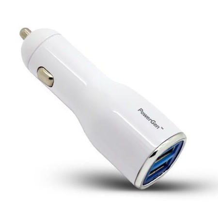 PowerGen 2.4Amps / 12W Dual USB Car charger Designed for Apple and Android Devices - White $8.99