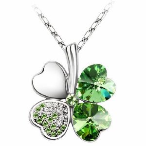 Sweet Crystal Rhinestone Four Leaf Clover Pendant Necklace Olive Green $1.76+ Free Shipping