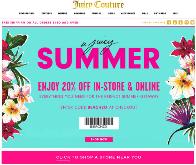 Juicy Couture 夏季折扣 全場20%off 