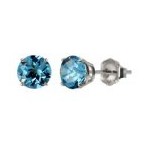 10k White Gold Round Swiss Blue Topaz Gemstone Stud Earrings $47.99 + Free Shipping