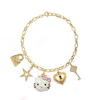 Adorable 14k Gold Plated Hello Kitty Crystal Cz Stud Celebrity Teen Multi Charm Bracelet $19.90(60%off)