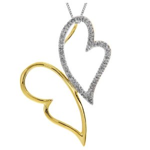 Sterling Silver with Gold Plating Double Hearts Diamond Pendant, 18