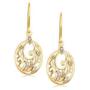 Yellow Gold Plated Sterling Silver Diamond Accent Floral Dangle Earrings $21.40