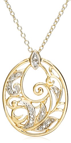 18k Yellow Gold Plated Sterling Silver Diamond Accent Pendant, 18