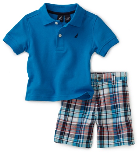 Nautica Sportswear Kids Baby-Boys Infant Short Sleeve Solid Polo Shirt And Plaid Short Set $25.15 (40%off)
