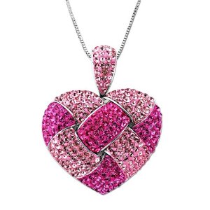 Carnevale Sterling Silver Pink Heart Made with Swarovski Elements Pendant Necklace, 18