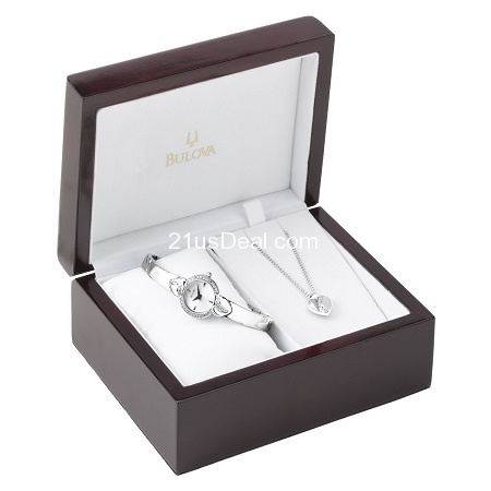 Bulova Women's 96X111 Crystal Pendant and Bangle Set White Dial Watch, only $75.00 , free shipping