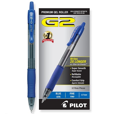 Pilot G2 Retractable Premium Gel Ink Roller Ball Pens, Fine Point, Blue, Box of 12  (31021) $10.00