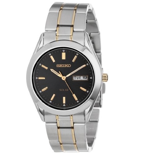 Seiko Men's SNE047 Two-Tone Solar Black Dial Watch, only $57.00, free shipping