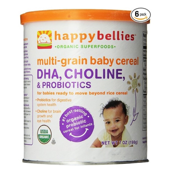 Happy Bellies Organic Baby Cereals with DHA + Pre & Probiotics, 7 Ounce Canisters (Pack of 6), $15.45