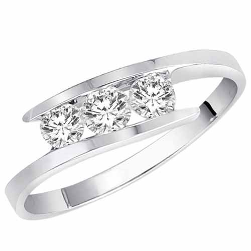 18K White Gold 3 Stone Channel Set Round Diamond Ring (1/2 cttw, H-I, SI) - Size 8  $549.00