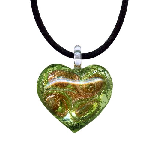 Peridot Colored Murano Glass Heart with Pure Platinum Pendant  $32.25