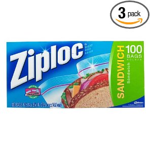 Ziploc三明治/食物便携袋（100袋x3盒） $8.09免运费