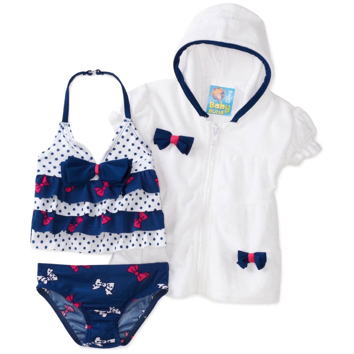 Baby Bunz Girls Infant Baby Bows Swimsuit With Terry Cover-Up  $17.99 