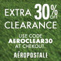 美國著名校園品牌Aeropostale 額外30%off on clearance items