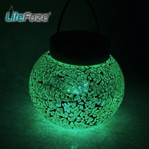 LiteFuze Mosaic Glass Rechargeable Solar Lamp Outdoor Garden String Light-Green $17.99