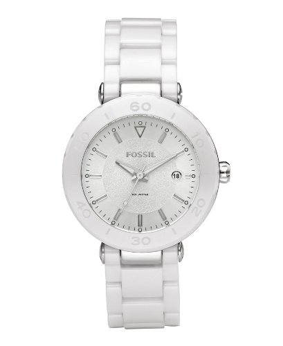 經典純白風！Fossil 女款 CE1030 陶瓷錶帶銀色休閑手錶 $117.15（40%off）