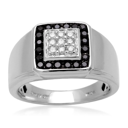Men's Sterling Silver Black and White Diamond Square Ring (1/2 cttw, I-J Color, I2-I3 Clarity)  $180.00