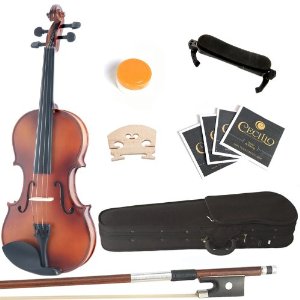 Mendini 1/8 MV300 Solid Wood Violin in Satin Finish with Hard Case, Shoulder Rest, Bow, Rosin and Extra Strings  $65.01