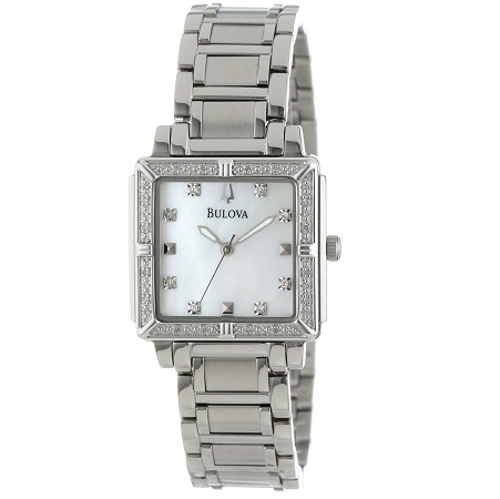 史低價！低調的華麗！Bulova寶路華 96R107 女款鑲鑽方形錶盤手錶，原價$425.00，現僅售$102.00， 免運費！