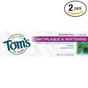 Tom's of Maine抗牙斑垢美白薄荷无氟牙膏，2支装，原价$12.37，现仅售$7.02，免运费
